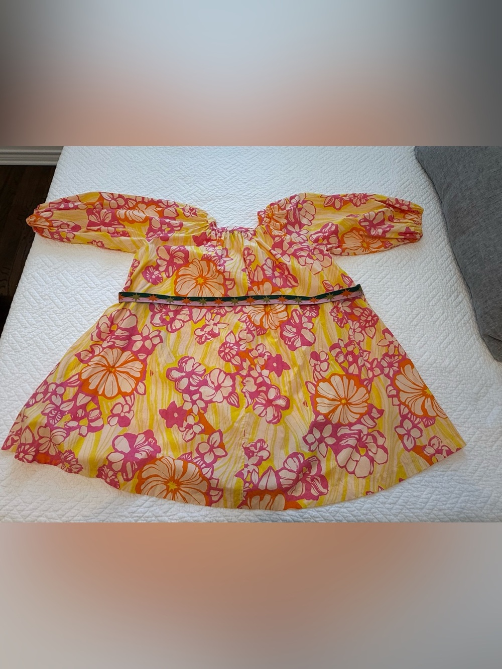 Alemais Pink & Yellow Floral Cotton Mini Dress with Belt - AU12/US8 - Picture 5 of 13
